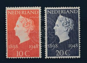 Nederland 1948 50-jarig regeringsjubileum Koningin Wilhelmina NVPH  504-05 1