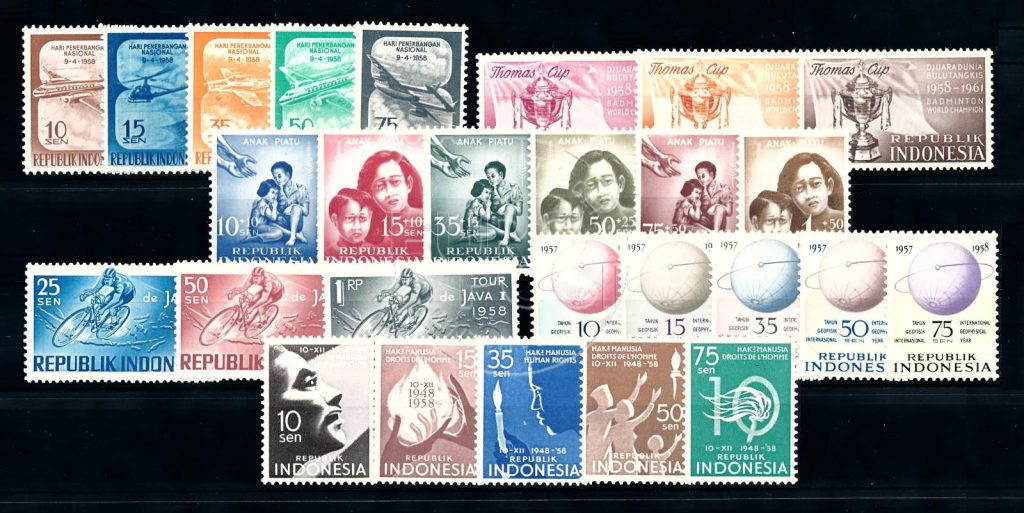 Indonesie 1958 Complete jaargang postzegels postfris Gelegenheidzegels