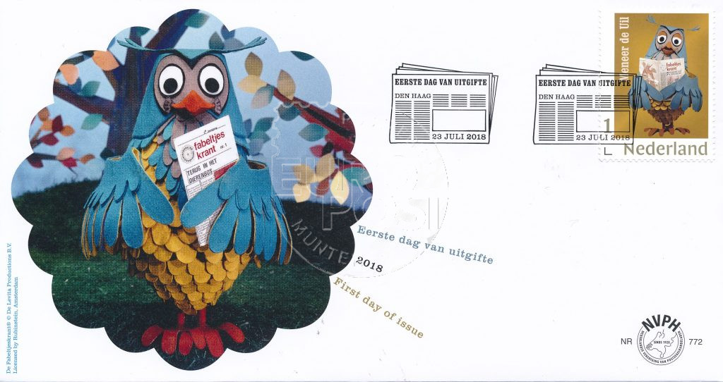 Nederland 2018 FDC De Fabeltjeskrant 50 jaar Meneer de Uil E772
