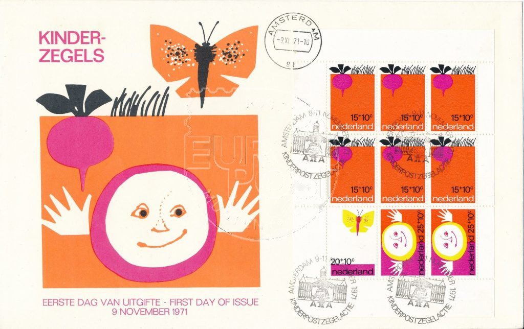Nederland 1971 Groot formaat FDC Kinderzegel Blok met stempel Kinderpostzegelactie