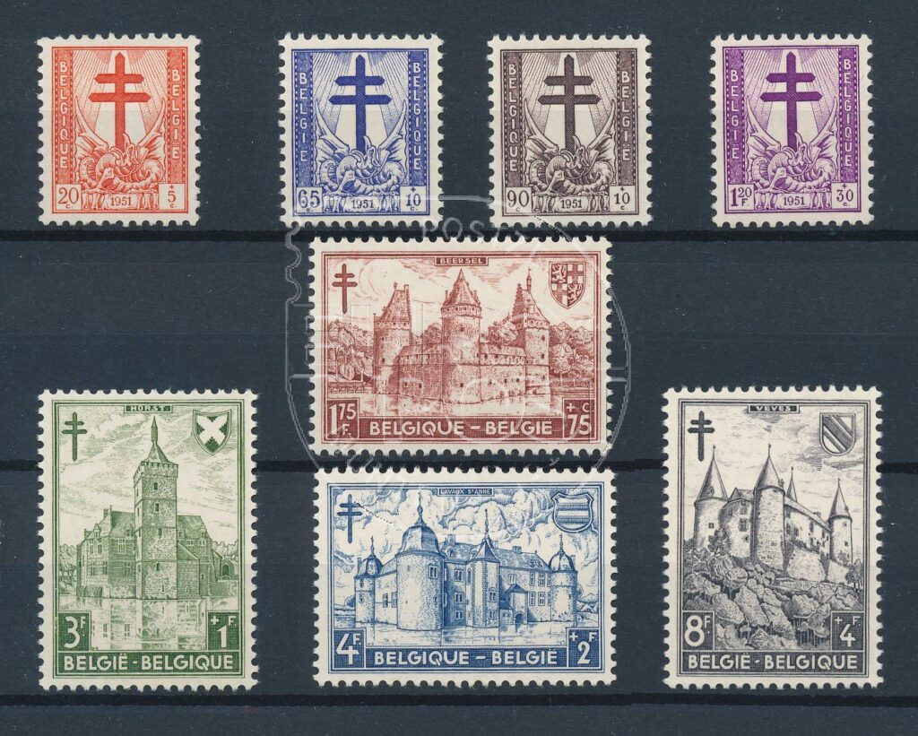 België 1951 Tuberculose zegels Lotharingen kruis en Kastelen OBP 868-875 Postfris
