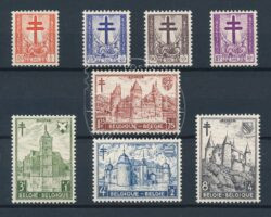 Belgien 1951 Tuberkulose-Briefmarken Lothringer Kreuz und Burgen OBP 868-875 postfrisch