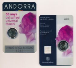 Andorra 2020 Tarjeta de 2 euros, 50 años de sufragio universal femenino en moneda