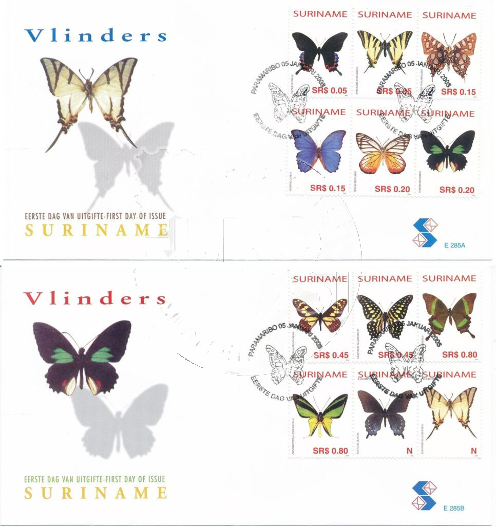 Suriname 2005 FDC Vlinders E285A-B