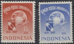 Indonesia 1949 75 Años Asociación Postal Universal UPU NVPH 372-373 Sin usar