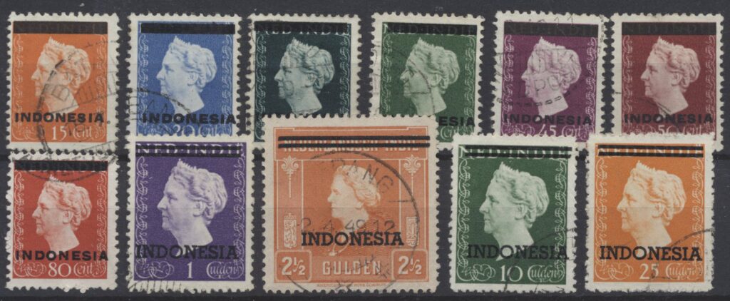 Indonesia 1948-1949 Colophon Indonesia sull'emissione Indie orientali olandesi NVPH 351-361 Timbrato
