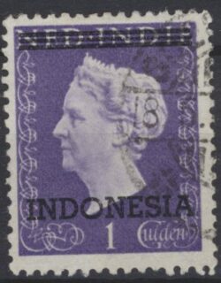 Indonésie 1949 Surimpression avec 3 BANDES Indonésie sur l'émission Indes orientales néerlandaises NVPH 371 Cachet