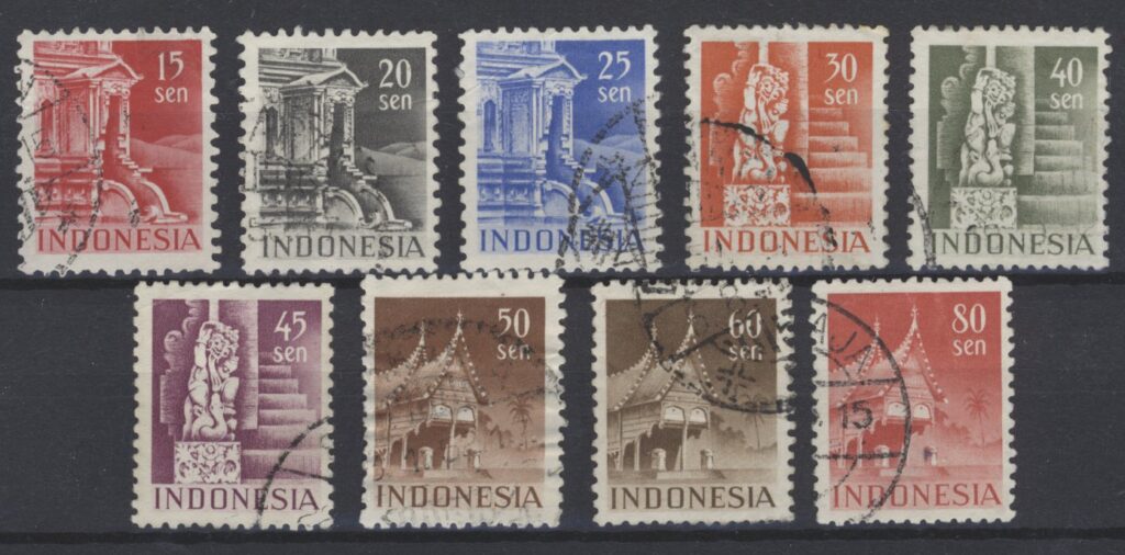 Templos da Indonésia 1949 (valores em Sen) NVPH 375-382 Carimbados