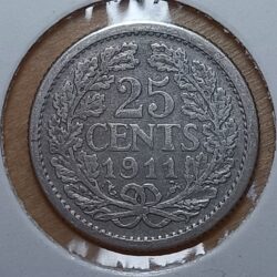 Nederland 1911 Wilhelmina 25 cent Fraai