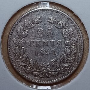 Nederland 1892 Wilhelmina 25 cent Zeer Fraai -