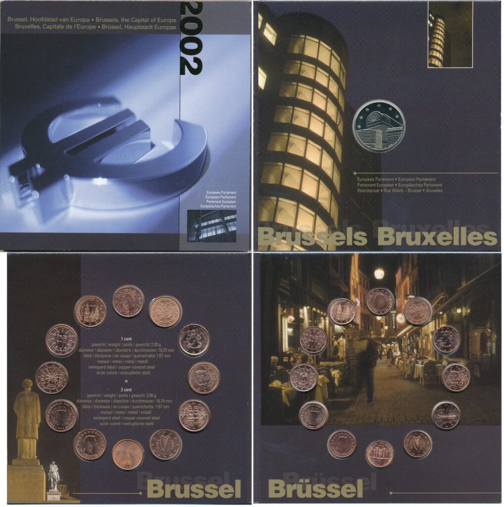 Bélgica 2002 Parlamento Europeo Bruselas 1 y 2 céntimos primeros 12 países