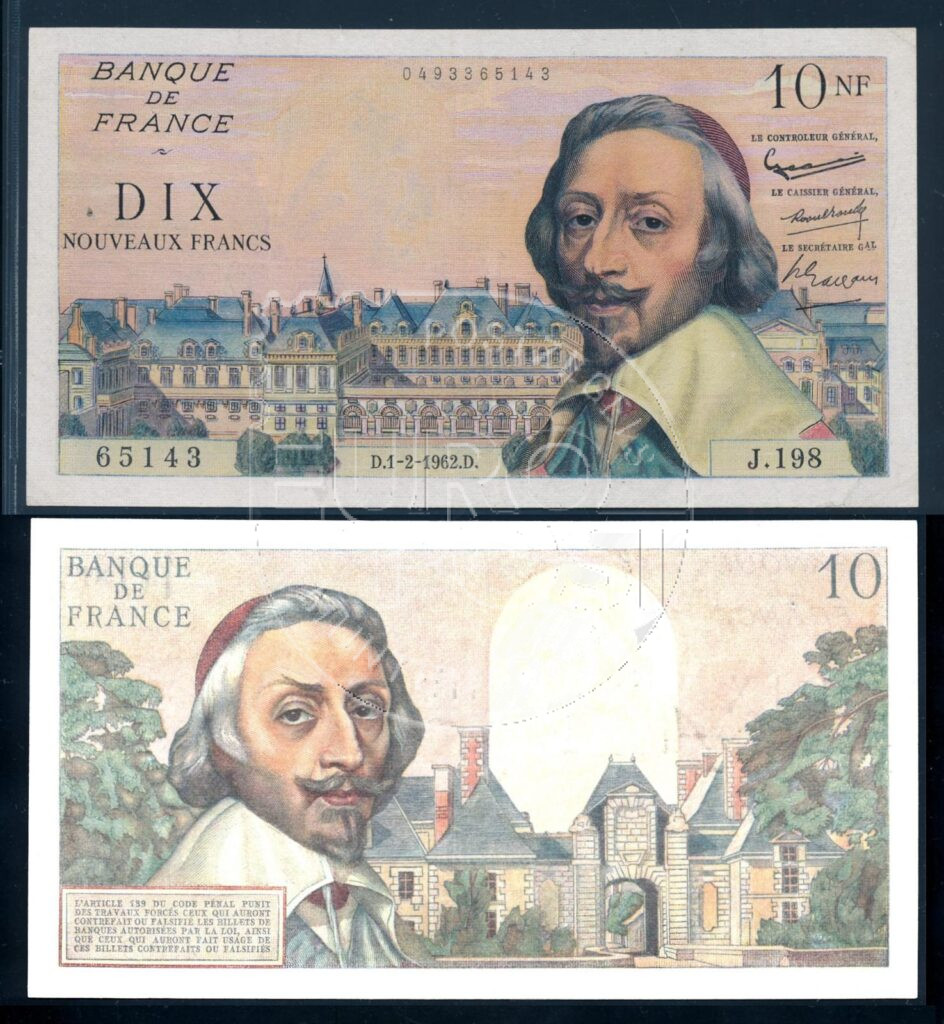 Frankreich 10 Nouveaux Francs Banknote UNC-