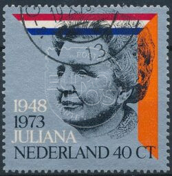 Países Bajos 1973 Jubileo del Gobierno Juliana 25 años NVPH 1036 Estampado
