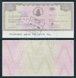 Zimbabwe 2003 1.000 Dollars Emergency Travellers bankbiljet UNC