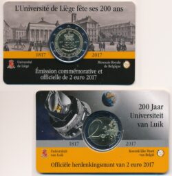 Bélgica 2017 2 Euro 200 Anos Universidade de Liège Coincard Francês