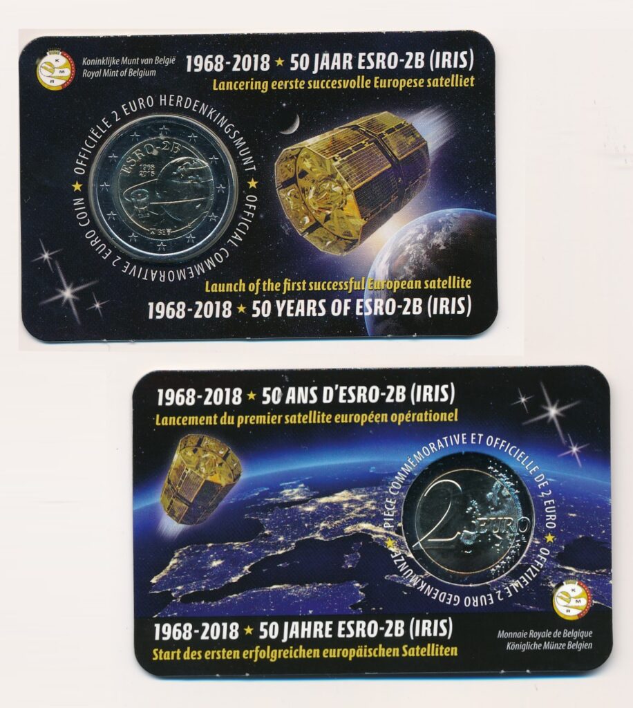 Belgia 2018 2 Euro 50-letni satelita ESRO-2B w języku holenderskim Coincard