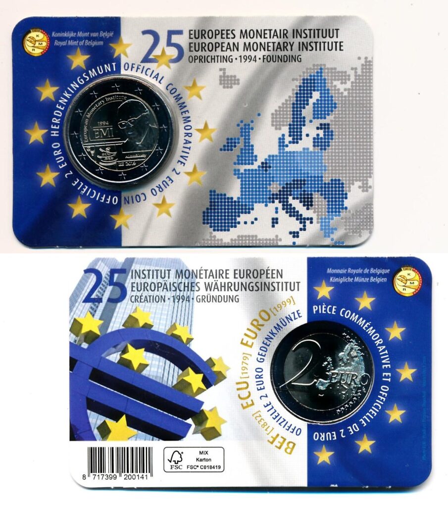 Belgique 2019 2 Euros Institut Monétaire Européen en carte néerlandaise