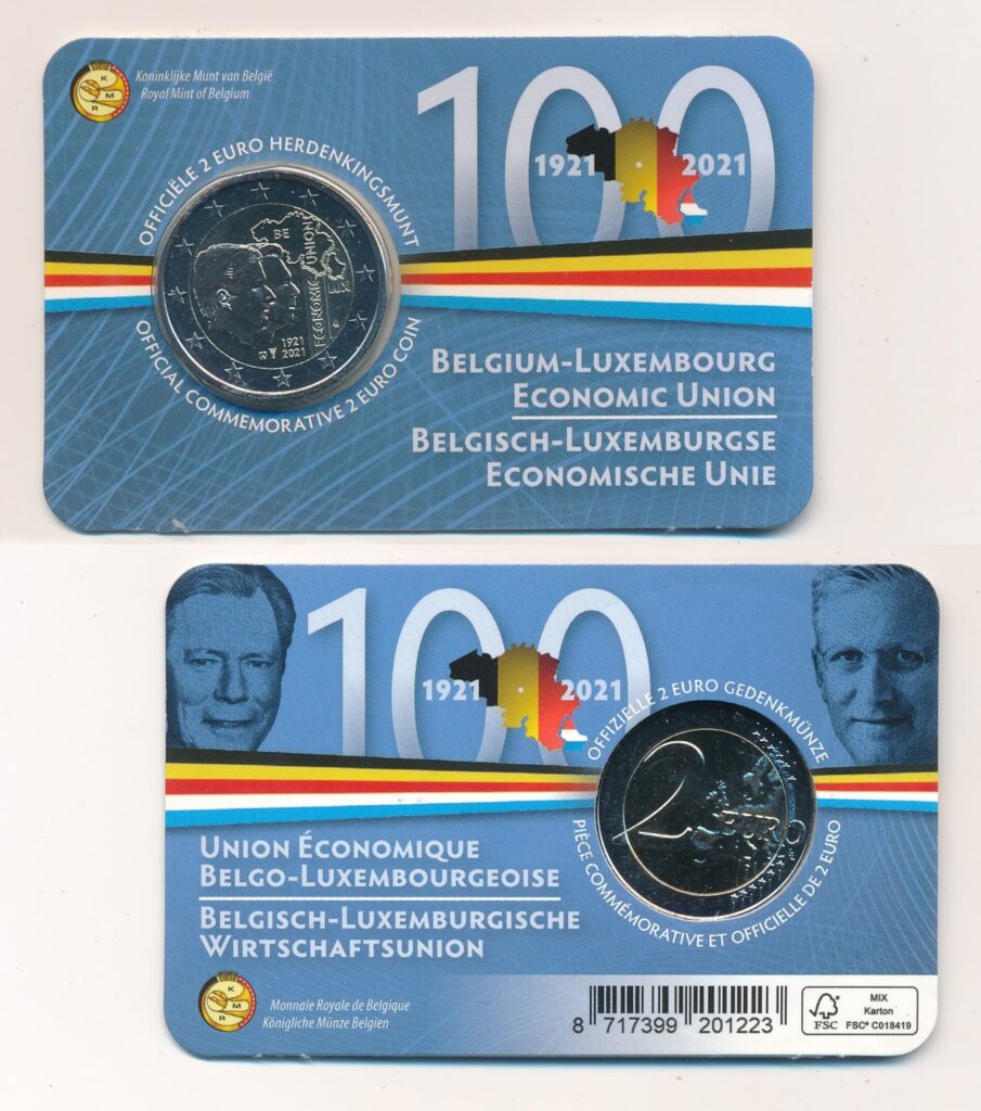 België 2021 2 Euro Belgisch-Luxemburgse Economische Unie in Coincard Nederlands
