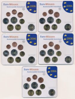 Germany 2006 BU set of 5 Year sets A - D - F - G - J including 2 euro commemorative coin