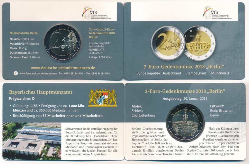 Niemcy 2018 2 Euro Kraje Federalne -13- Berlin Zamek Charlottenburg D na karcie monety