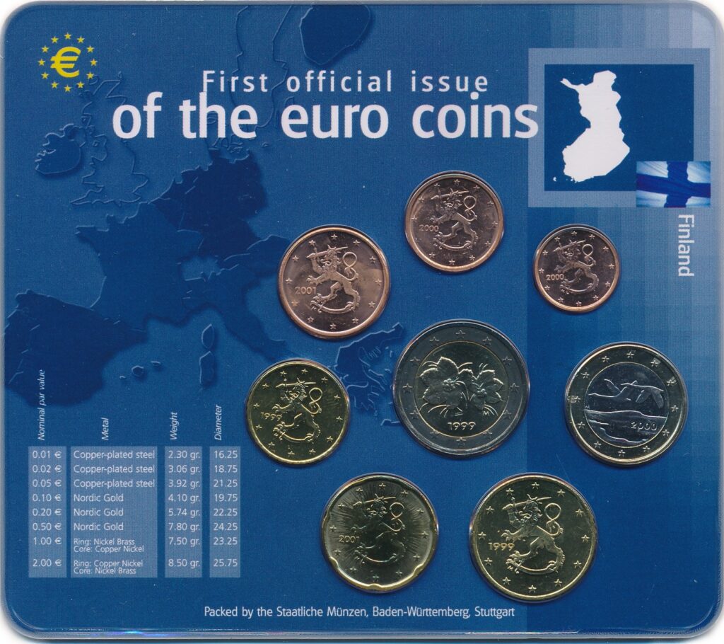 Finland 1999 First Official issue Euro Coins UNC year set