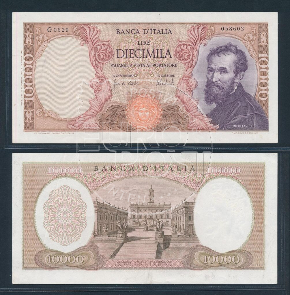 Włochy Banknot 1973 10.000 lirów z XNUMX r. do listopada, bardzo ładny