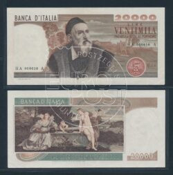 Italia 1975 Billete de 20.000 Liras número de serie baja hermoso -