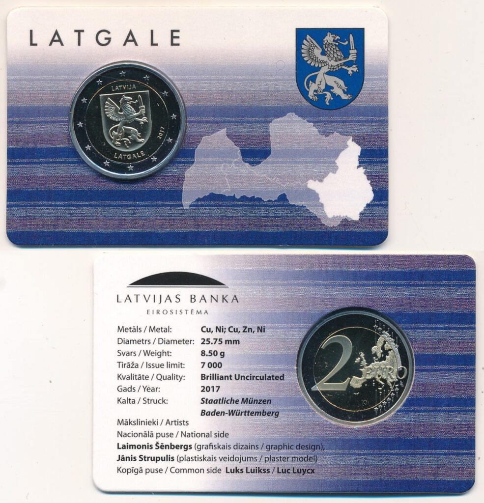 Letland 2017 2 Euro Letse regio's en provincies: Latgale in BU Coincard