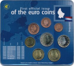 Luksemburg 2002 Pierwsza oficjalna emisja monet UNC, zestaw roczny