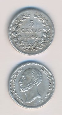 Nederland 1848 5 cent Willem II Zeer fraai +