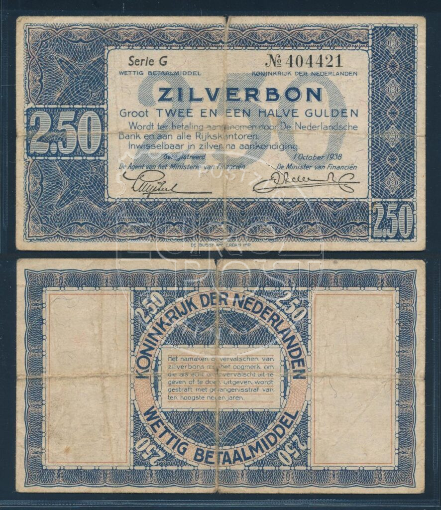 Nederland 1938 2½ Gulden 1 letter Zilverbon Fraai ex.