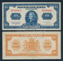 Holanda 1943 10 Gulden Wilhelmina American Bank Note Company Nota de moeda - Quase linda ex.