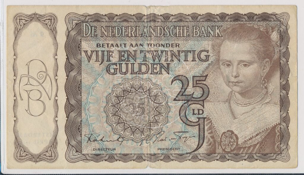 Nederland 1943 25 Gulden Prinsesje bankbiljet roodbruin 78-1a Fraai ex.