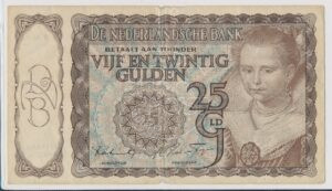 Nederland 1943 25 Gulden Prinsesje bankbiljet roodbruin 78-1a Fraai ex.