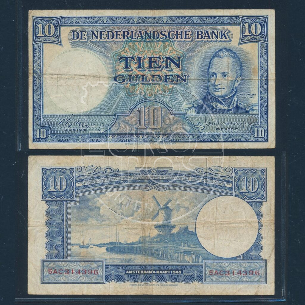 Nederland 1949 10 Gulden Willem I - Molen Bankbiljet Fraai