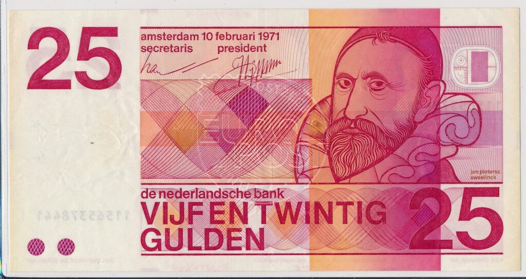 Países Bajos 1971 Billete de 25 Gulden Sweelinck 11 figuras Muy Bien ex.