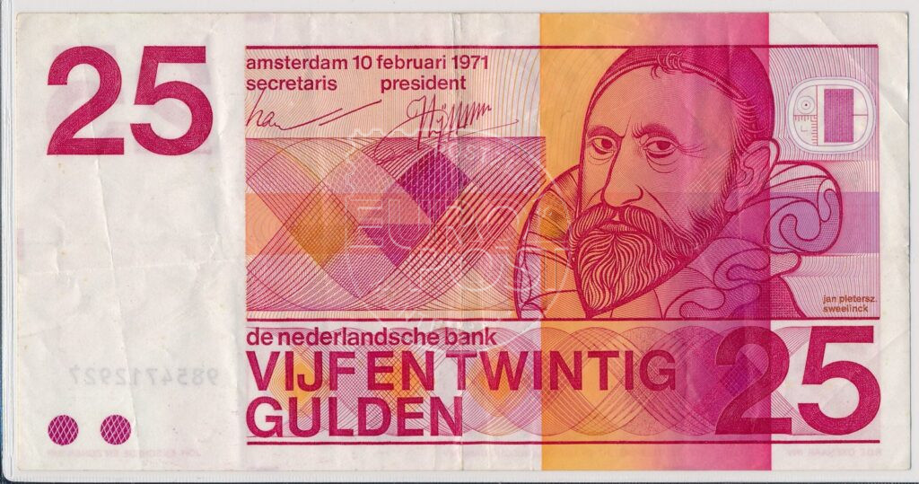 Países Bajos 1971 Billete de 25 Gulden Sweelinck Hermoso ex.