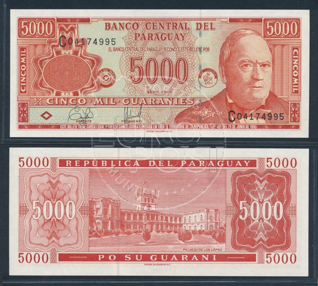 Paraguay 2000 5000 Guaranies Banknote UNC