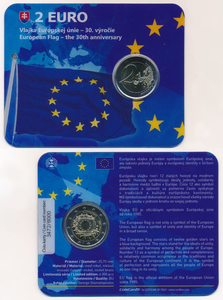 Slowakije 2015 2 Euro 30 jaar Europese vlag in BU Coincard