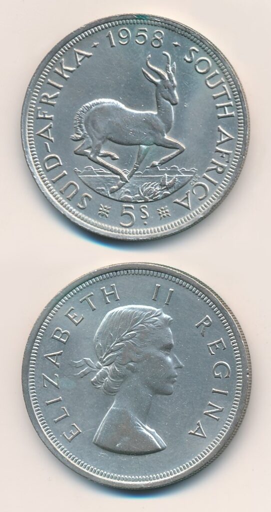 África do Sul 1958 5 Shilling Elisabeth II Silver Splendor