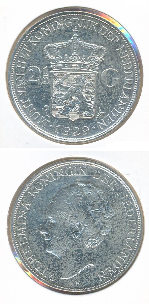 Nederland  1929 Wilhelmina 2½ Gulden Zeer fraai