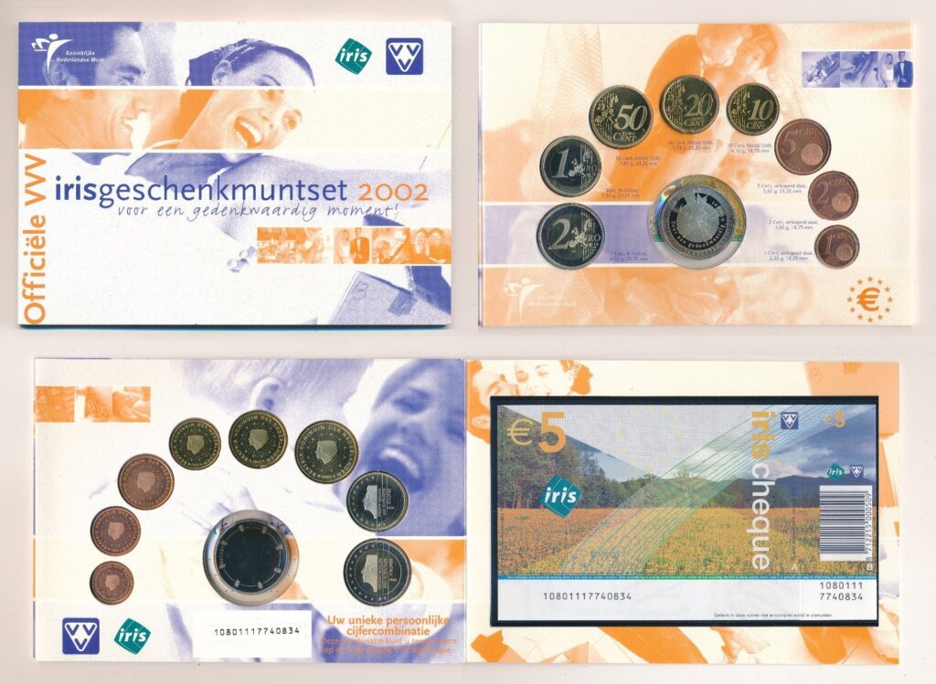 Nederland 2002 BU Geschenk jaarset VVV Iris Geschenk met Penning en 5 euro Cheque